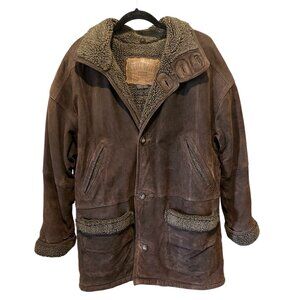 Vintage East West Rugged Oversized Leather Jacket – Chocolate Brown, M